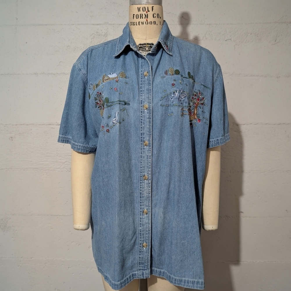Bobbie Brooks Light Blue Embroidered Casual Shirt